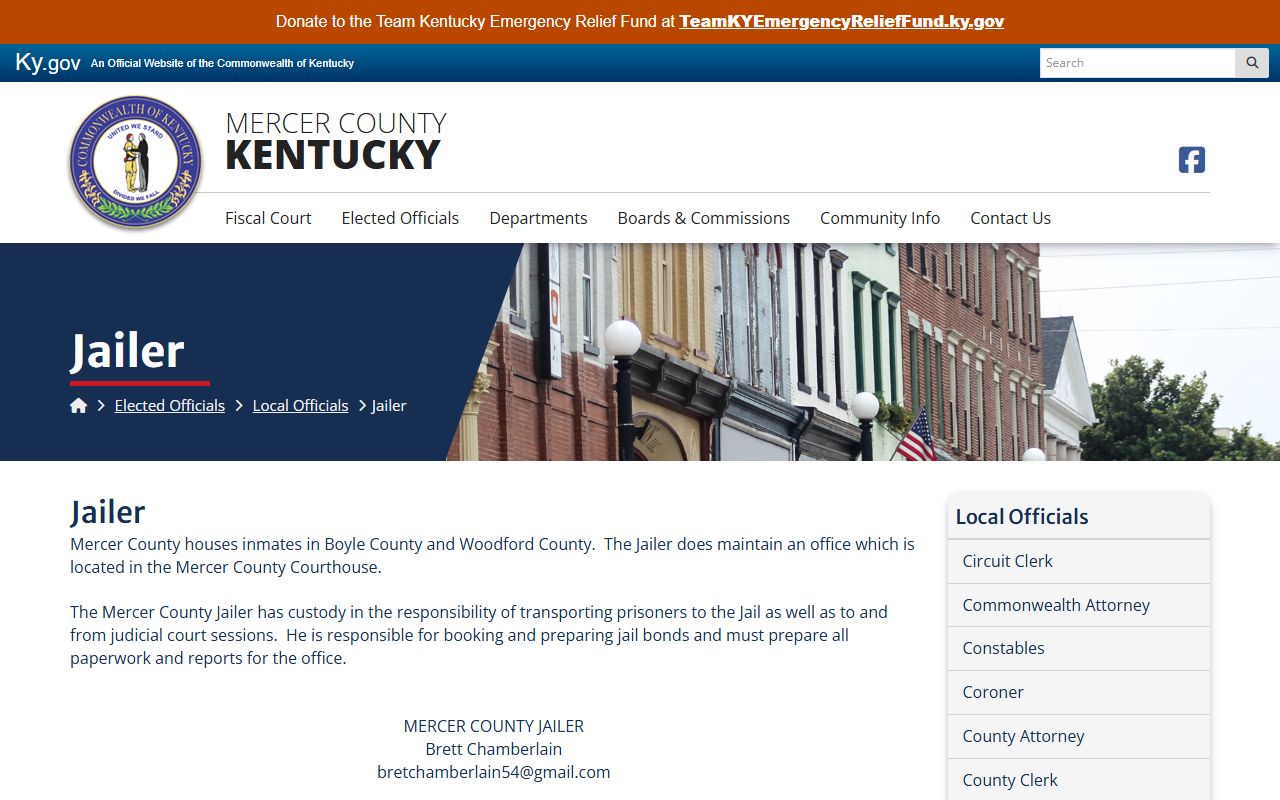 Mercer County jailer page explaining inmate records and regional jail housing