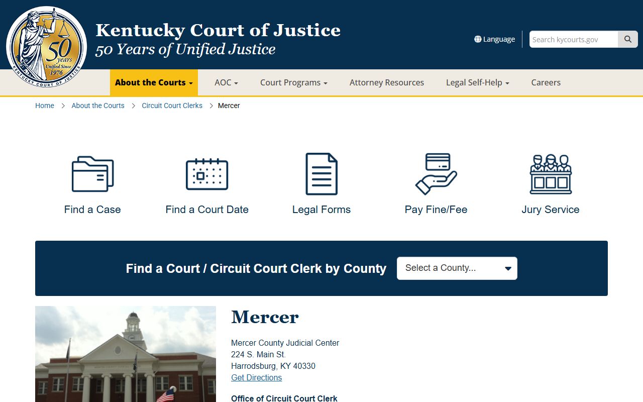 Mercer County court records page for court records after jail arrest